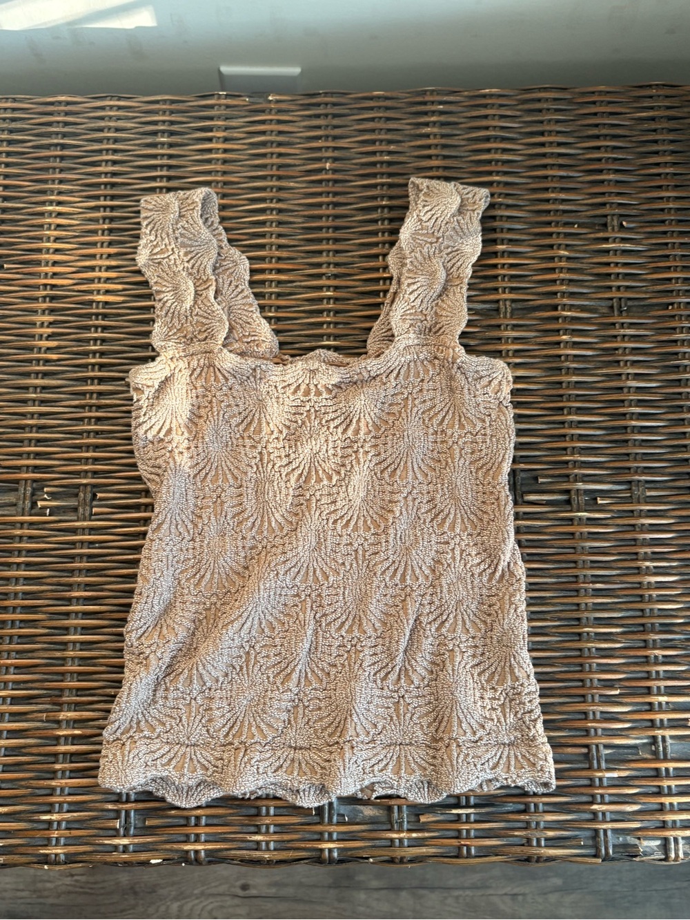 We The Free Scalloped Textured Tank Top in Beige